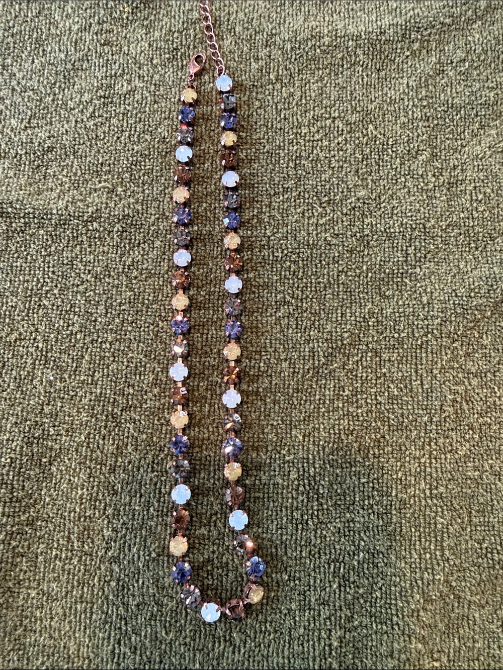 Crystal Tennis Necklace in Blue, white and Champagne.